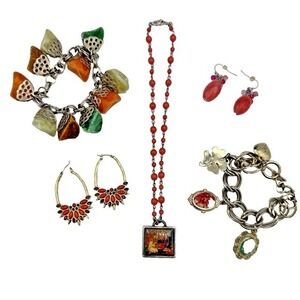 Costume Jewelry Lot of 4 (2 Bracelets,2 Pair‎ of Earrings & Necklace)